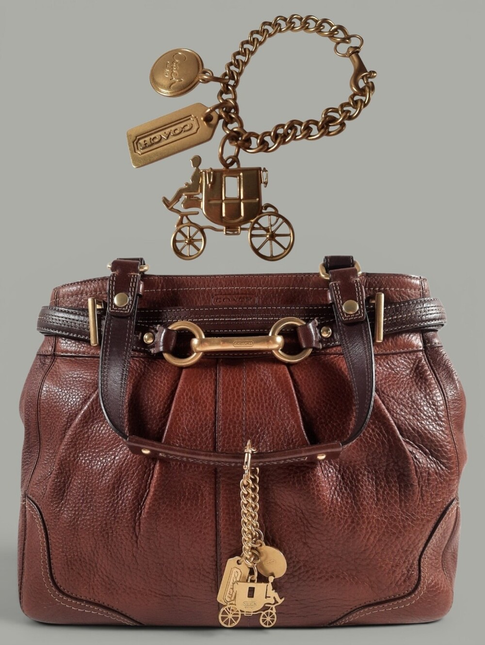 Mint Y2K COACH Horsebit Hamptons Shoulder Bag Charm Leather Belt Dog Leash Clip